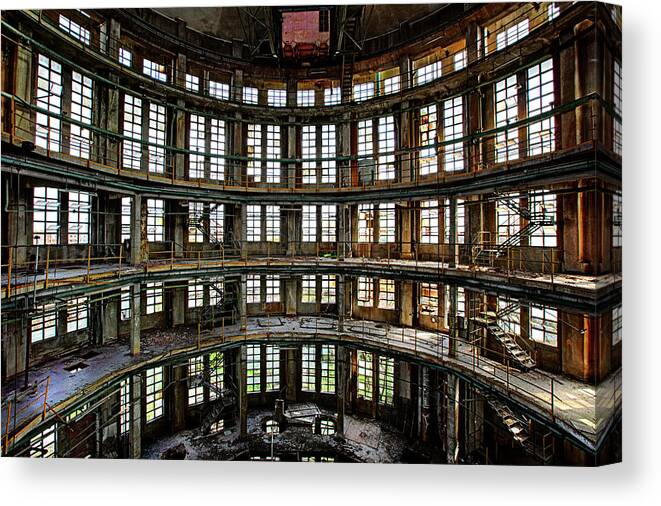 Abandon Canvas Print featuring the photograph Abandoned Factory Hall - Industrial Decay by Dirk Ercken