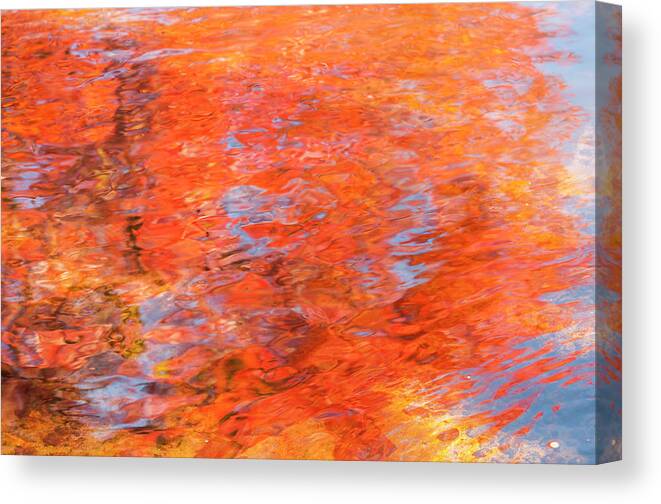 Autumn Canvas Print featuring the photograph Colors reflecting in a pond becomes a wash of color. by Usha Peddamatham