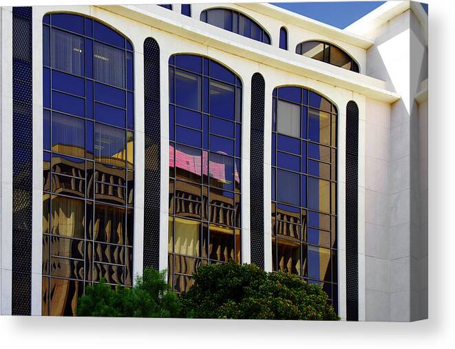 Facade Canvas Print featuring the photograph Abstract Reflections in Glass Tucson Arizona by Alexandra Till