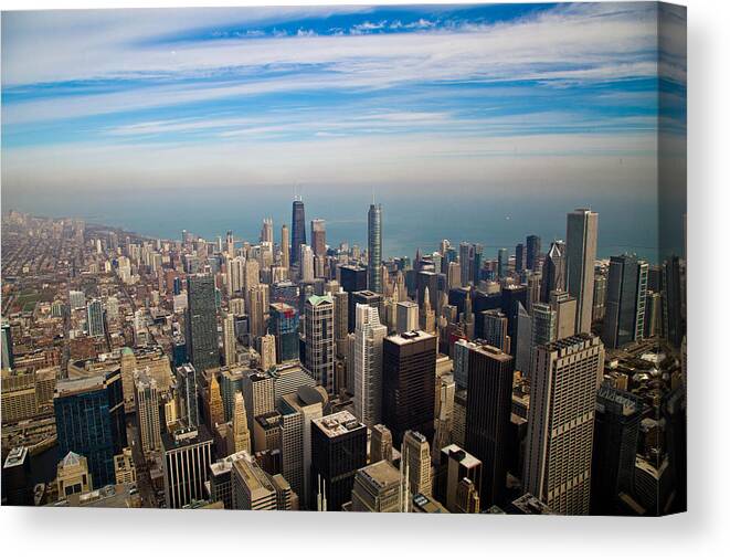 Chicago Canvas Print featuring the photograph Aerial View of Chicago by Lev Kaytsner