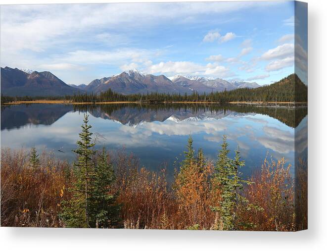 Mentasta Lake Canvas Print featuring the photograph Reflections At Alaska's Mentasta Lake by Steve Wolfe