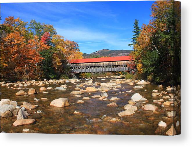 Covered Bridge Canvas Print featuring the photograph Albany Covered Bridge Swift River by John Burk