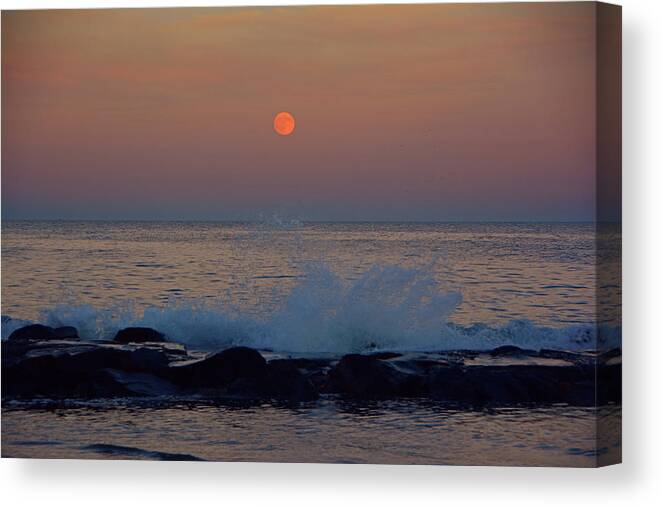 Allenhurst Beach Canvas Print featuring the photograph Allenhurst Beach Full Moon Rise by Raymond Salani III