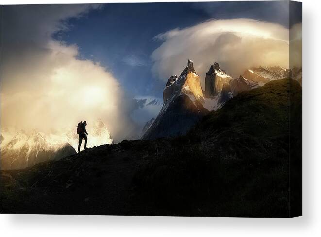 Paine Massif Canvas Print featuring the photograph Alone by Nicki Frates