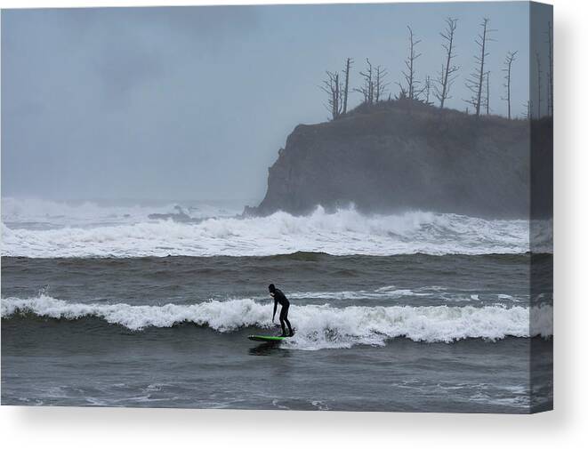 Surfing Canvas Print featuring the photograph Alone With The Wave by Steven Clark