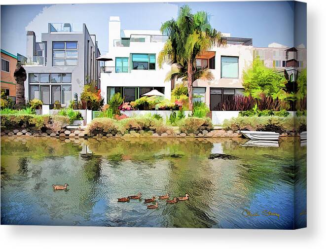 Along The Venice Canals Canvas Print featuring the photograph Along the Venice Canals by Chuck Staley