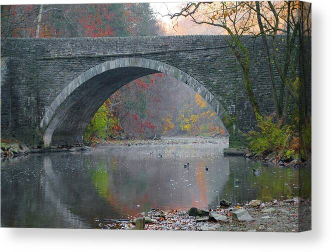 Along Canvas Print featuring the photograph Along the Wissahickon in Autumn by Bill Cannon