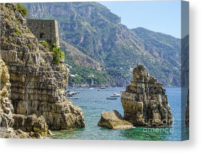 Positano Canvas Print featuring the photograph Amalfi fortress by Maria Rabinky