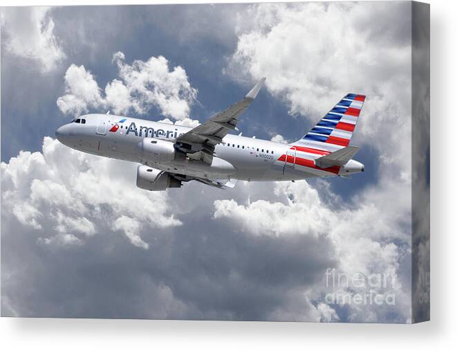 Airbus Canvas Print featuring the digital art American Airlines Airbus A319 by Airpower Art