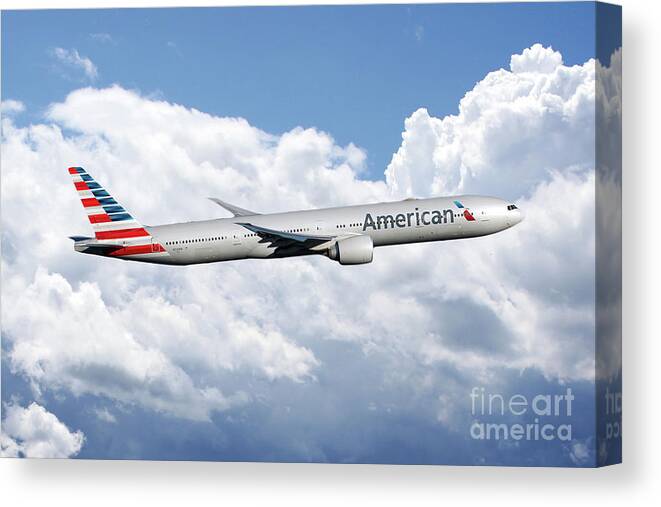 American Canvas Print featuring the digital art American AIrlines Boeing 777 by Airpower Art