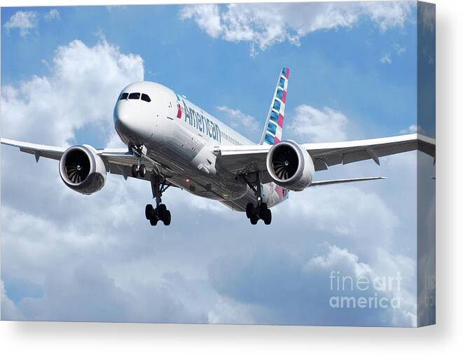 Boeing Canvas Print featuring the digital art American Airlines Boeing 787 Dreamliner by Airpower Art