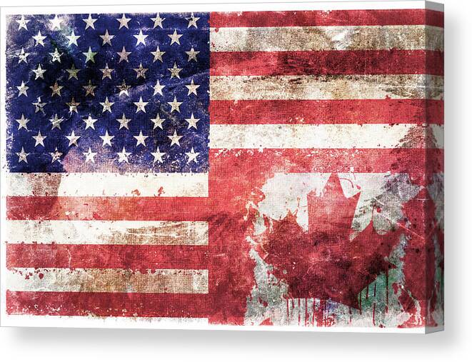 Composite Canvas Print featuring the digital art American Canadian Tattered Flag by Az Jackson