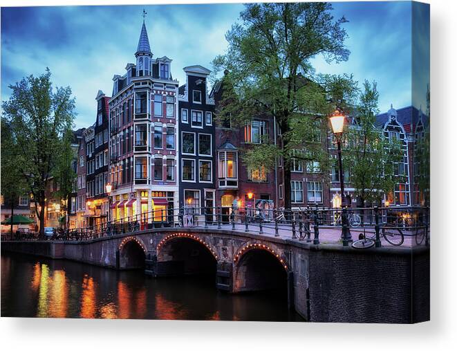Amsterdam Canvas Print featuring the photograph Amsterdam at Twilight by Artur Bogacki