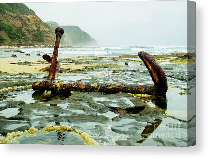 Marie Gabrielle Anchor Wreck Beach Canvas Print featuring the photograph Anchor at rest by Angela DeFrias