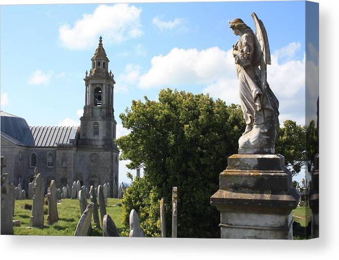    Lulworth Cove Dorset Uk Dog Walk St Georges Church Portland Grave Yard Cemetery Monuments Headstones  Canvas Print featuring the photograph Angel by David Matthews