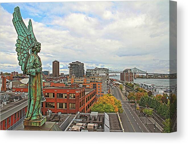 Angel Statue Canvas Print featuring the photograph Angel of Old Montreal by Alice Gipson
