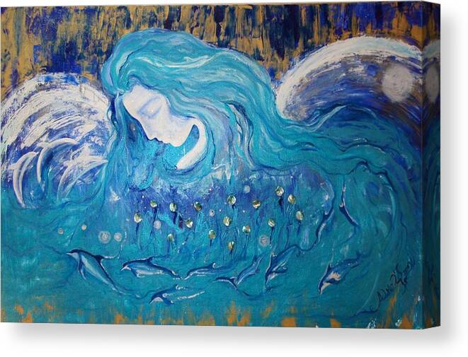 Angels Canvas Print featuring the painting Angels of the Sea.. Wild Dolphins by Alma Yamazaki