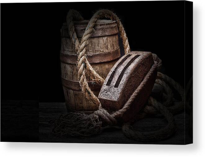 Tackle Canvas Print featuring the photograph Antique Pulley and Barrel by Tom Mc Nemar