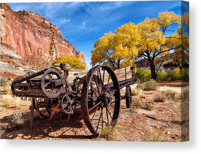 Antique Canvas Print featuring the photograph Antique Wagon in the Desert by Kathleen Bishop