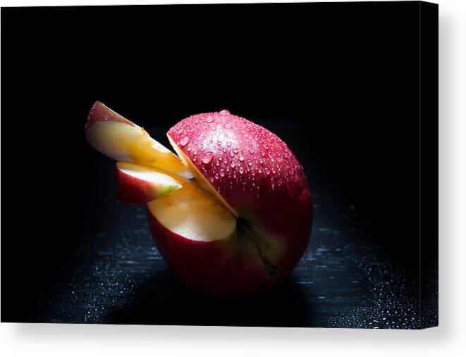 Apple Canvas Print featuring the photograph Apple and drops by Christine Sponchia