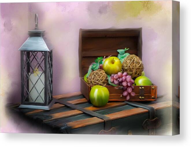 Yellow Apples Canvas Print featuring the photograph Apples and Grapes by Mary Timman