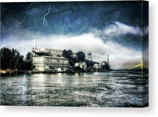 San Francisco California Canvas Print featuring the photograph Approaching Alcatraz Island by Boat by Jennifer Rondinelli Reilly - Fine Art Photography