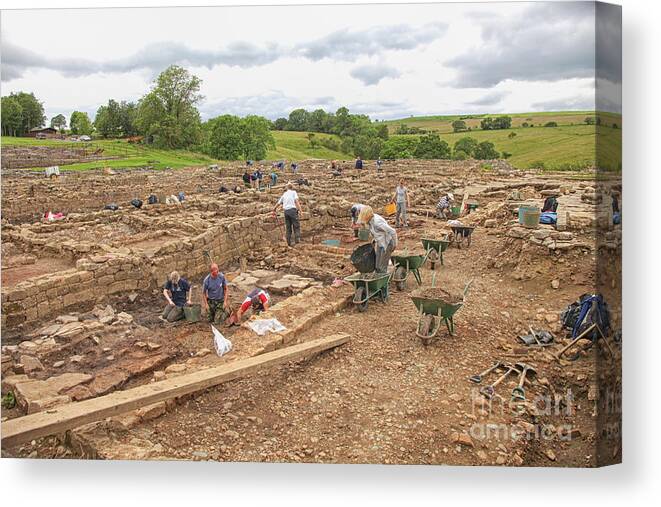Antiquity Canvas Print featuring the photograph Archaeologists at work at Roman Vindolanda by Patricia Hofmeester