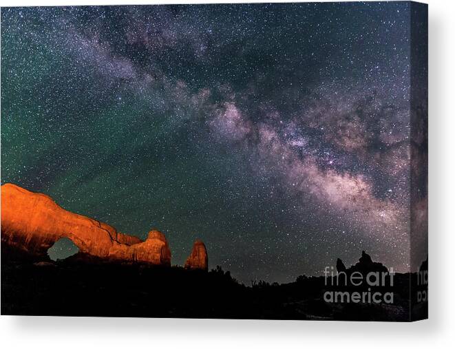 Star Photography Canvas Print featuring the photograph Arches Galaxy by Tibor Vari