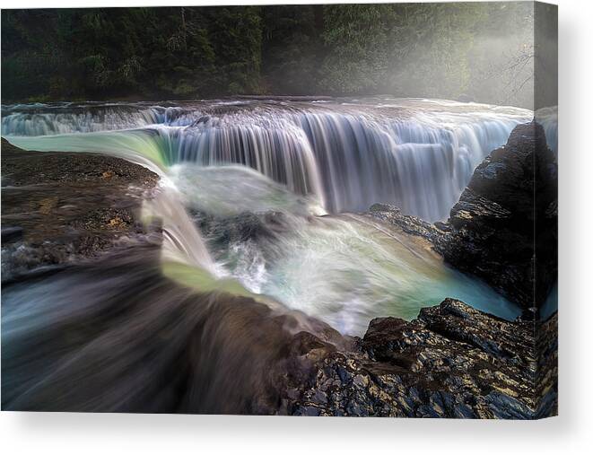 Lower Lewis River Falls Canvas Print featuring the photograph At the Top of Lower Lewis River Falls by David Gn