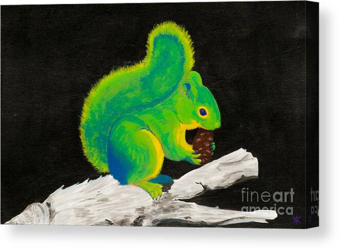 Squirrel Canvas Print featuring the painting Atomic Squirrel by Stefanie Forck