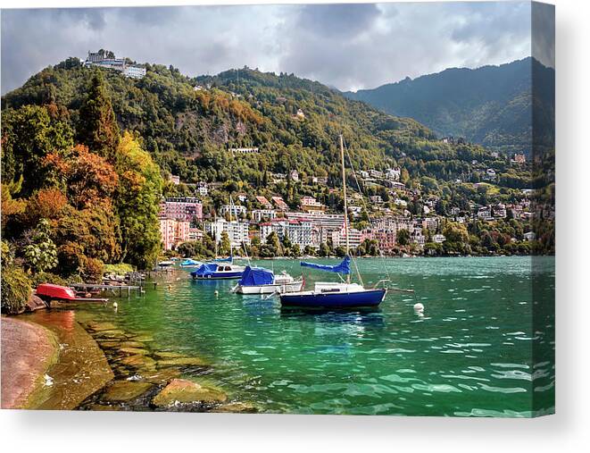 Montreux Canvas Print featuring the photograph Autumn Approaches in Montreux Switzerland by Carol Japp