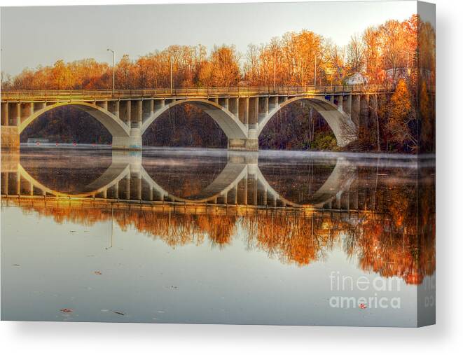 Rivers Canvas Print featuring the photograph Autumn Bridge Reflections by Rod Best