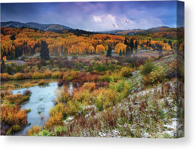 Aspen Canvas Print featuring the photograph Autumn Dusting by John De Bord