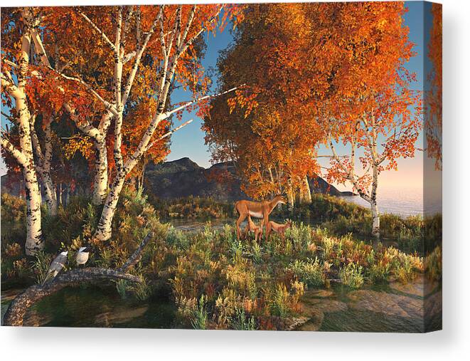 Fawns Canvas Print featuring the digital art Autumn Fawns by Mary Almond