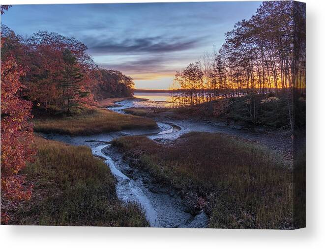 Maine Lobster Boats Canvas Print featuring the photograph Autumn Inlet by Tom Singleton