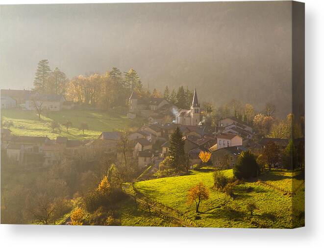 Autumn Canvas Print featuring the photograph Autumn lights in Bugey mountains by Paul MAURICE