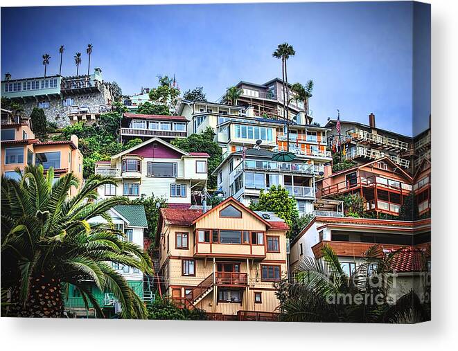  Sunny Canvas Print featuring the photograph Avalon Hillside with Harbor View by Norma Warden