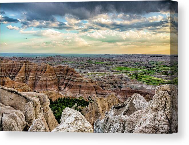 Badlands National Park Canvas Print featuring the photograph Badlands Pinnacles Overlook 1 by Donald Pash