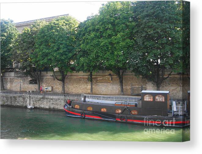 Barge Canvas Print featuring the photograph Barge on the River Seine by Therese Alcorn