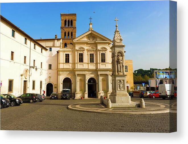 Basilica Canvas Print featuring the photograph Basilica of St. Bartholomew on the Island in Rome, Italy. by Marek Poplawski