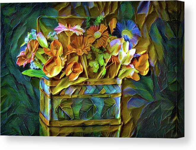 Basket Of Flower Canvas Print featuring the mixed media Basket of flowers by Lilia S