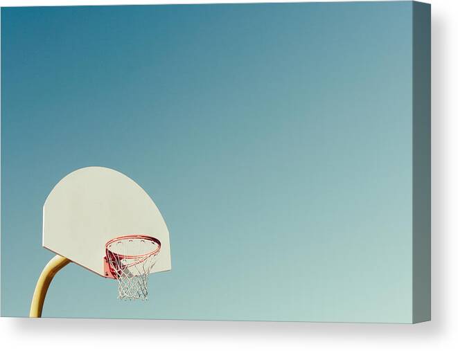 Basketball Canvas Print featuring the photograph Basketball Hoop with Blue Sky by Erin Cadigan