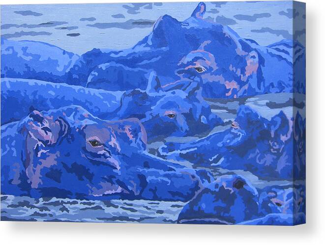 African Hippos Canvas Print featuring the painting Bathing Beauties by Cheryl Bowman