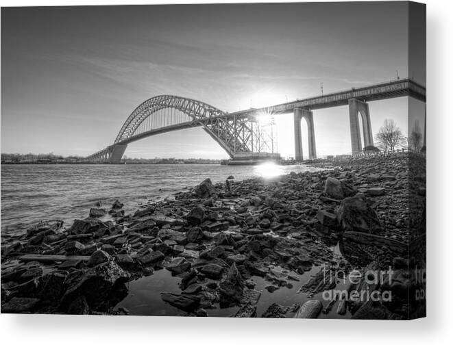 Black And White Canvas Print featuring the photograph Bayonne Bridge Black and white by Michael Ver Sprill