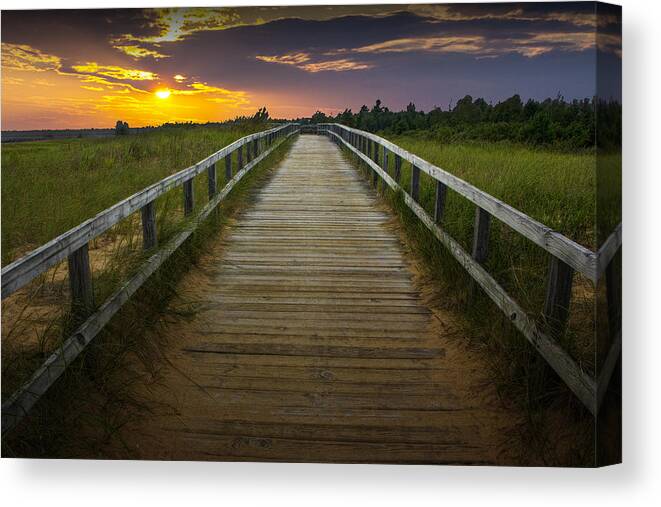 Beach Canvas Print featuring the photograph Beach Boardwalk at Sunset by Randall Nyhof