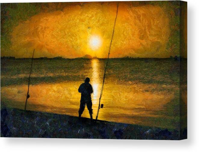 Fishing Canvas Print featuring the photograph Beach Fishing by Scott Carruthers