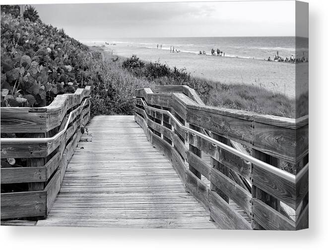 Beach Canvas Print featuring the photograph Beach Walk - black and white by Laura Fasulo