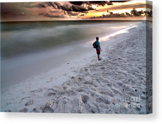 Sunset Canvas Print featuring the photograph Beach Walk by Metaphor Photo