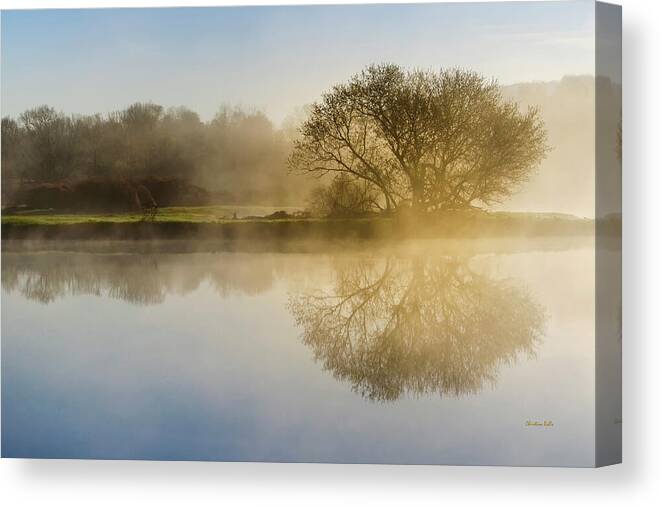 Sunrise Canvas Print featuring the photograph Beautiful Misty River Sunrise by Christina Rollo