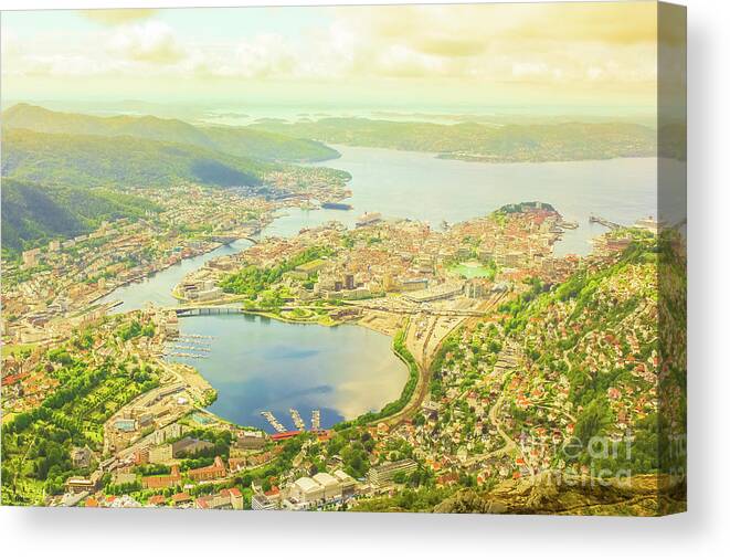 Bergen Canvas Print featuring the photograph Bergen aerial Norway by Benny Marty